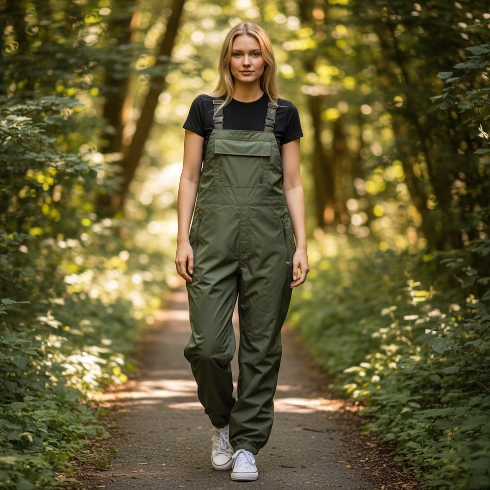 Womens Olive Green Utility Bib Overalls Gorpcore Outdoor Jumpsuit Size Medium